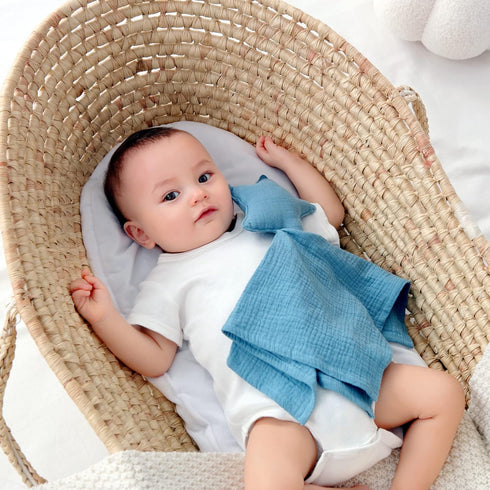 insular Baby Lovey Blanket for Boys and Girls, Cotton Muslin Security Blanket for Babies, Soft Breathable Lovie Soothing Towel for Newborn and Infant, Star&Moon (Blue) by insular