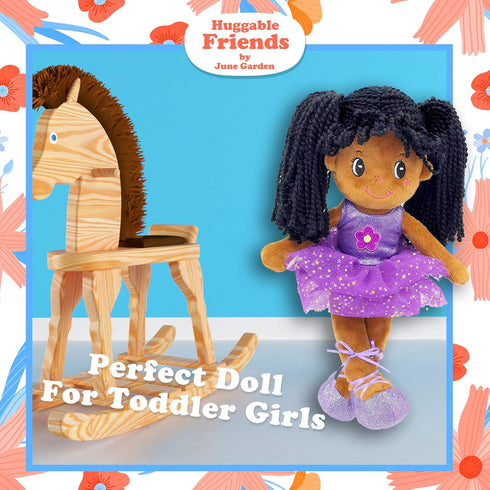 June Garden 14" Ballerina Rag Doll Ella, Plush Soft Doll for Little Girls in Purple Dress