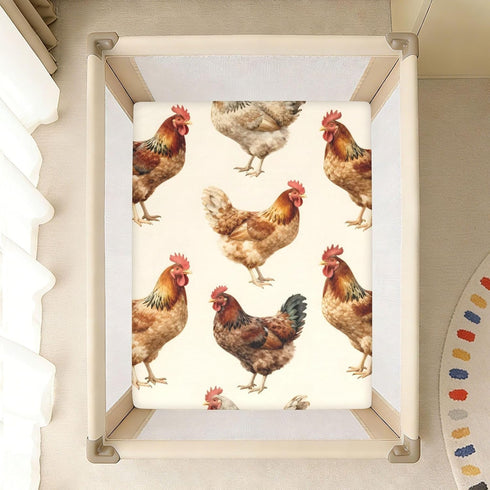 CZXW 52" 28" Farmhouse Roosters Crib Sheets Fitted x Natural Cotton Soft & Breathable for Baby Crib Mattress
