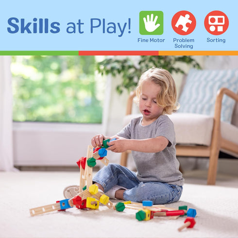 Melissa & Doug Wooden Construction Building Set in a Box, 48 Pcs