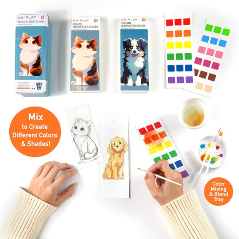 648 Set, 52-Bookmarks, 3 COIPLAY Color Blocks Watercolor Paint Brushes, Silicone Cup, Meow/Bark Coloring Books, for All