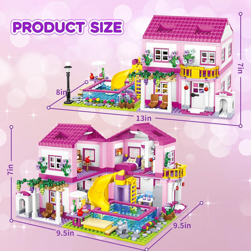 Pink Girls Summer Villa Friends Building Set | 1018 PCS Compatible with Lego Friends | Educational Toy for Kids Age 8-12