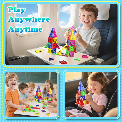 Magnetopia 40 Set 3+, Mini Diamond Texture Magnetic Tiles with Iron Box, PCS Travel Magnetic Tiles, STEM Educational