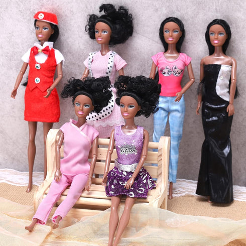 6 Set 11.5" Pack Liberty Imports of African American Black Toy Dolls - Premium Fashion Style Diversity Role Play Dolls