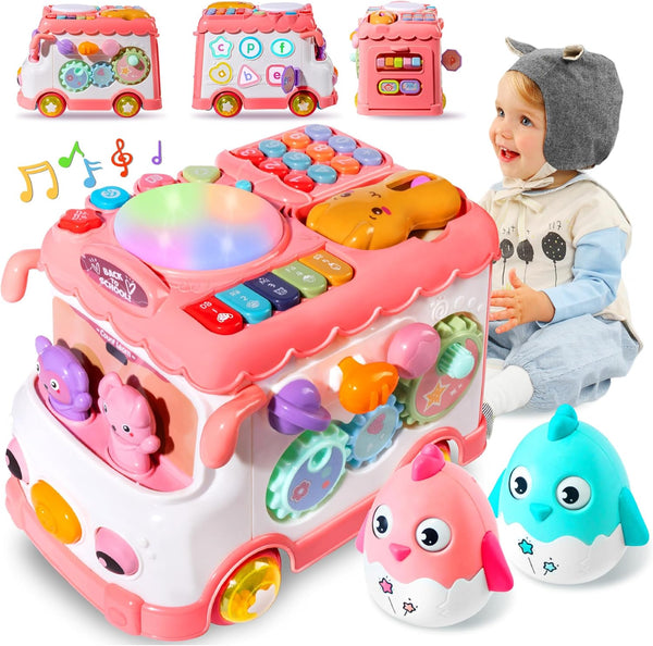 iFaveorr Toys for 1 Year Old Girl Gifts, 10-in-1 Montessori Toys Bus for