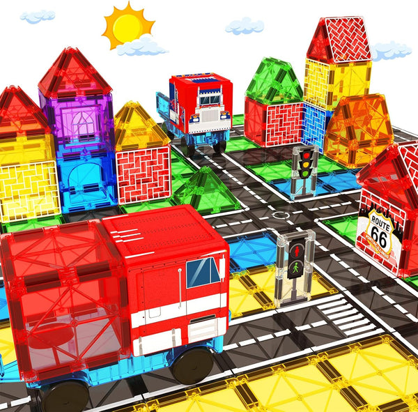 Magnetic Tiles Road Car Set, Toddler Magnetic Building Blocks Toys for 3