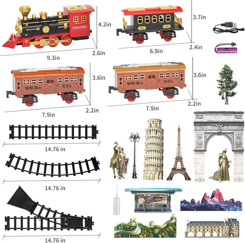 TEMI Train Set for Kids 3-5, Rechargeable Red Train with Steam Engine, Cargo Car, Long Track, Gift for Boys & Girls