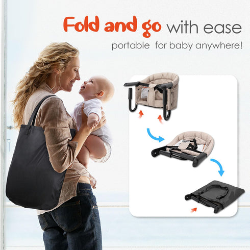 6-36 Hook On High Chair - Portable & Foldable for Babies Months, Family & Travel Use with Carry Bag(Khaki)
