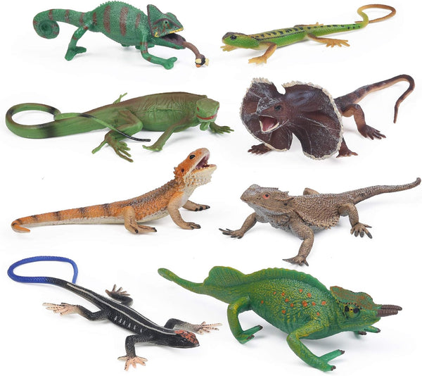 UANDME 8 Pcs Lizard Animal Figurines, Realistic Reptile Figures, Chameleon Prank Props Scary Toy Playset