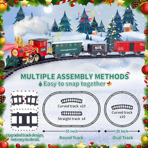Set, Set 3 4 5 6 7 8+ Kids Train Christmas Train for Under The Trees, Electric Train Toys for Boys Girls with Steam