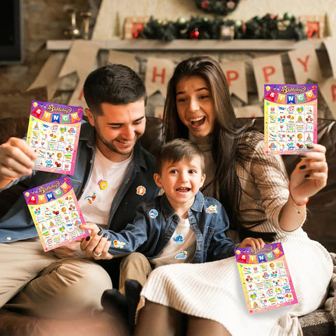 Birthday Bingo Game for Kids, 24 Players, Happy Birthday Bingo Cards with 40Pcs Reward Stickers, Classroom Activities