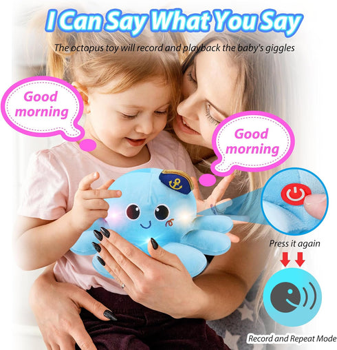 Musical Octopus Baby Toy, Crawling & Rotating Toy with Recording, Light-Up Voice Control for 2-6 Year Olds