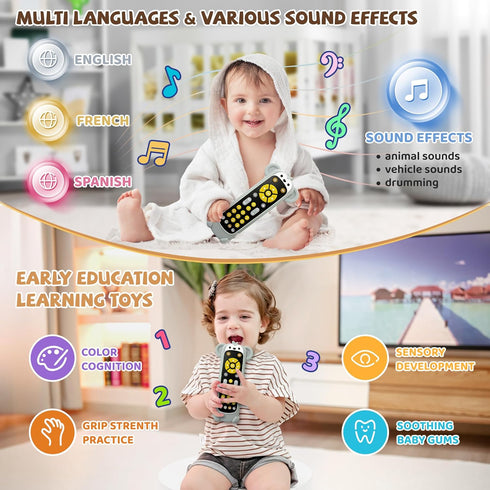 (3 50+ 1 2 Baby TV Remote Toy with Monkey Silicone Cover - Lights & Sounds Interactive Learning Toy Languages: