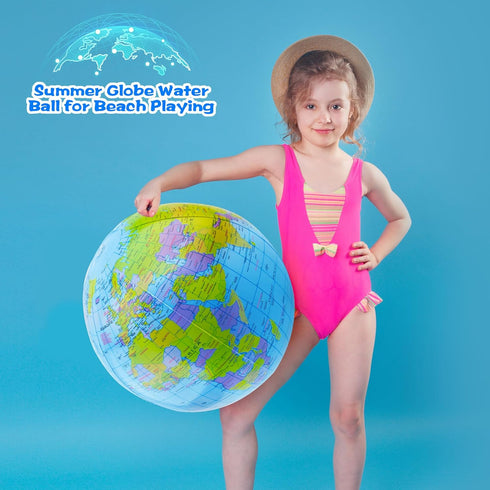 32 Pack 16 Inch Inflatable Globe Bulk, Blow up Beach Ball for Classroom Teaching and Pool Party