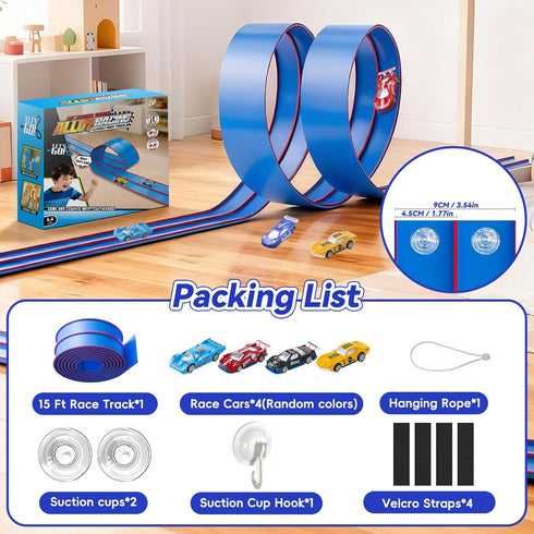 15 4 1/64th 3 4 5 6+ Upgrade Flexible Race Track for Kids, Ft Flex Race Car Ramp Track with Cars & Suction Cups