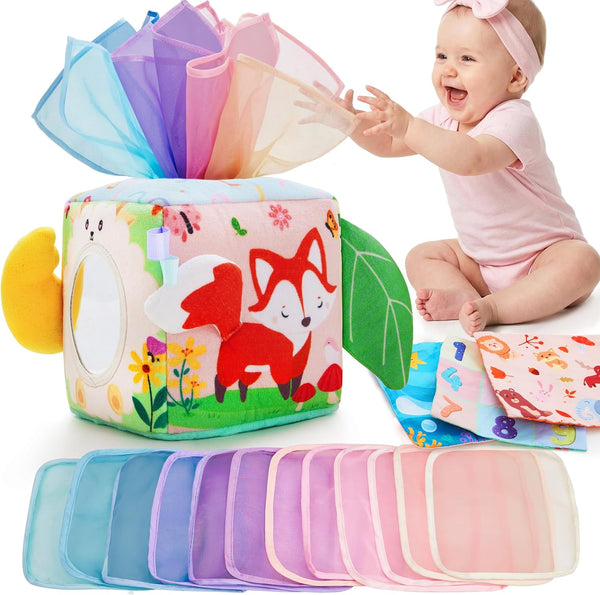 Yeeeasy Baby Tissue Box Toy, Montessori Sensory Toy for Babies 612 Months,
