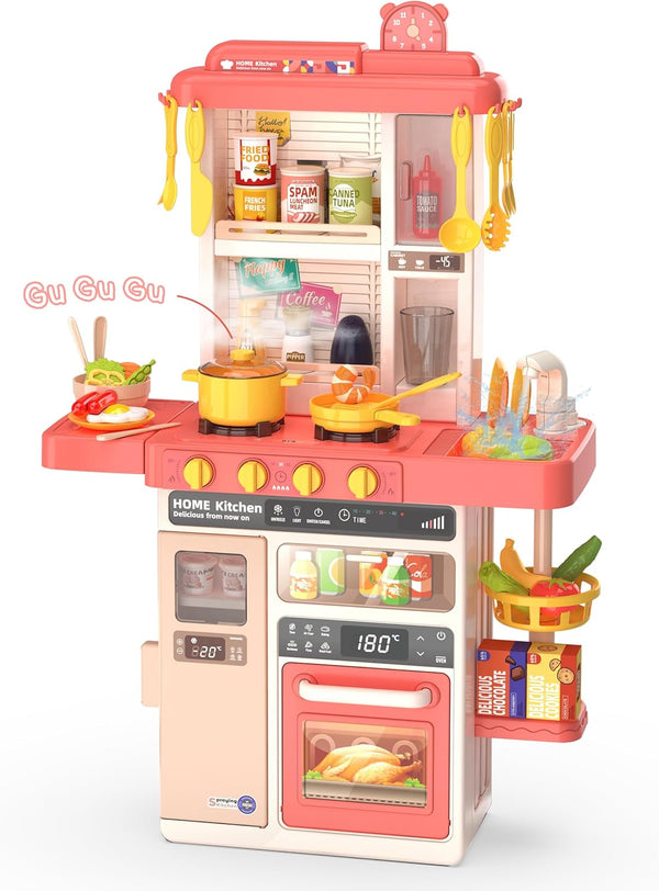 Kids Kitchen Play Set - Interactive 50Pcs Pretend Kitchen Toys with Realistic Sound Effects, Suitable for Ages 2-12