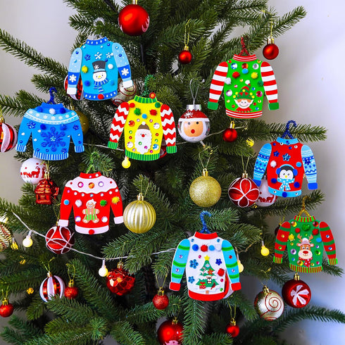 24 Sets Winlyn Christmas Craft Kits Winter Crafts DIY Ugly Sweater Ornaments Decorations Festive Foam Stickers