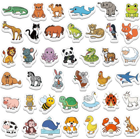 40 Animal Magnets for Kids, Refrigerator Fridge Magnets, Magnetic Animal Toys for Toddlers, Educational Toys for
