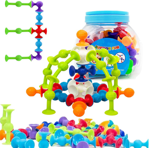 48 Piece Suction Cup Construction Set – Silicone Building Blocks Bath Toys for Kids Ages 1-3