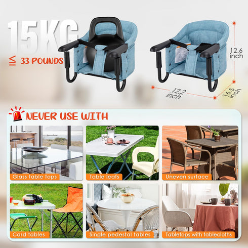 6-36 Hook On High Chair - Portable & Foldable for Babies Months, Family & Travel Use with Carry Bag(Sky Blue)