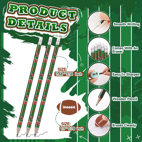36 Set Football Pencils and Football Erasers, Sport Pencils & Erasers, Fun Birthday Pencils for Kids, Football Party