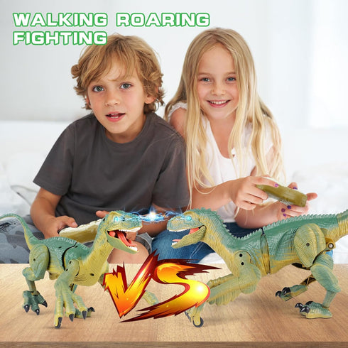VERTOY Remote Control Dinosaur Toy - Walking Velociraptor with Light and Sound for Kids 3-12