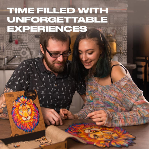 UNIDRAGON Original Wooden Jigsaw Puzzles - Mysterious Lion, 192 Pieces, Medium Size, Unique Gift Package