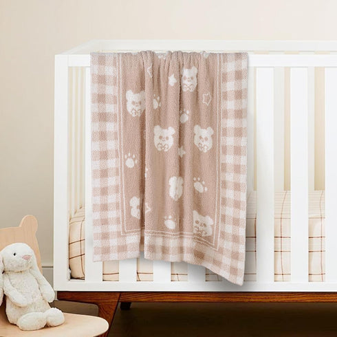 30x40 Inch Beige Teddy Bear Baby Blanket Soft Knitted Plush Throw, Nursery Essentials for Newborn Boys Girls Toddler