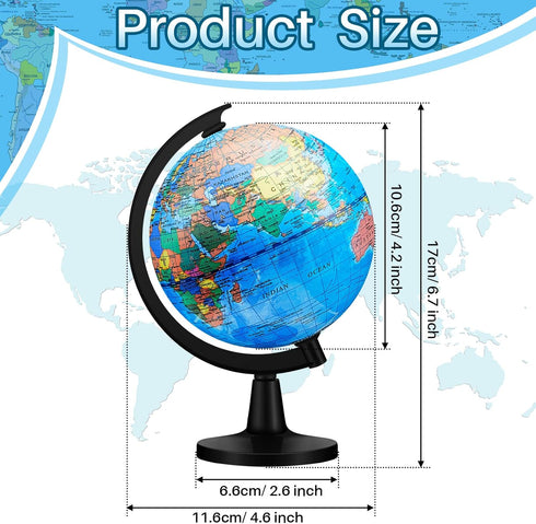 12 Pieces World Globe with Stand - 4.6 Inches Educational Geographic Globe for Kids, Classroom Desk Decor, Blue