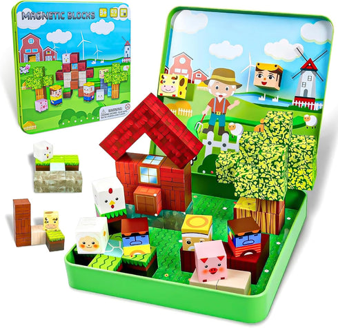 Magnetic Blocks,49PCS Magnetic Cubes Portable Magnetic Building Blocks with Metal Storage Box,