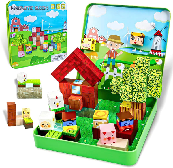 Magnetic Blocks,49PCS Magnetic Cubes Portable Magnetic Building Blocks with Metal Storage Box,