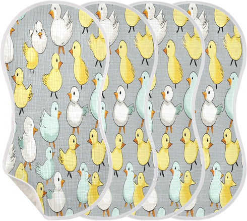 Bulletgxll Set 4, Cute Ducks Unisex Baby Burp Cloths of Soft Absorbent Organic Cotton Muslin Burping Cloths for Newborn