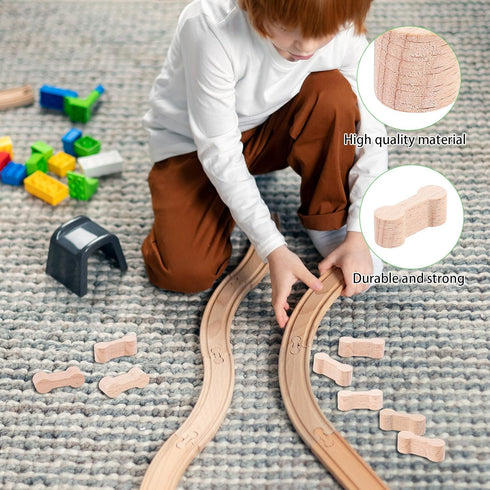 Styquenzer 20pcs Wooden Train Track Dog Bone Connectors, Wooden Train Dog Bones Accessories, Wooden Train Track Pieces