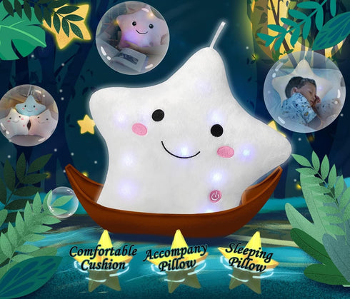 13.8" DearSun Light Up Twinkle Star Pillow, LED Star Plush Pillow with Colorful Night Lights, Soft Glowing Stuffed Star