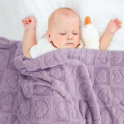 30"39"(Purple,Heart) Plush Soft with Heart Checkered Baby Blanket,Fleece Infant Toddler Blankets for Girls Boys,Warm