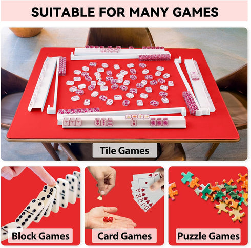 31.5" 31.5", Red Mahjong Mat x NonSlip NoiseReduction Table Cover for Mahjong, Poker, Cards, Dominoes & Board Games