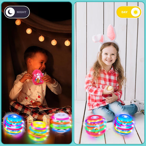 Itscolofy 4 Pack Easter Basket Stuffers for Kids Light Up Spinning Singing Tops with Flash, Easter Gifts for Toddler