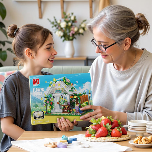 TYCOLE Set Playset, 8-12 (719PCS) Flower House Building with Lights, Garden House Building Toy Kits Compatible