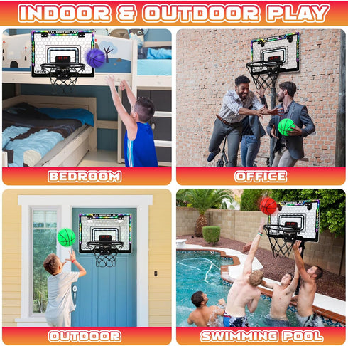 Indoor Mini Basketball Hoop with LED Light/Scoreboard, Over The Door Basketball Toy for Kids