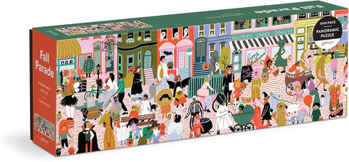 Galison Halloween Parade Fall 1000 Piece Panoramic Puzzle - Colorful and Bright Family Activity