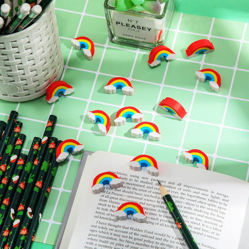60 Pieces Rainbow Erasers, Cute Classroom Erasers for Kids, St. Patrick's Day Erasers for Office School