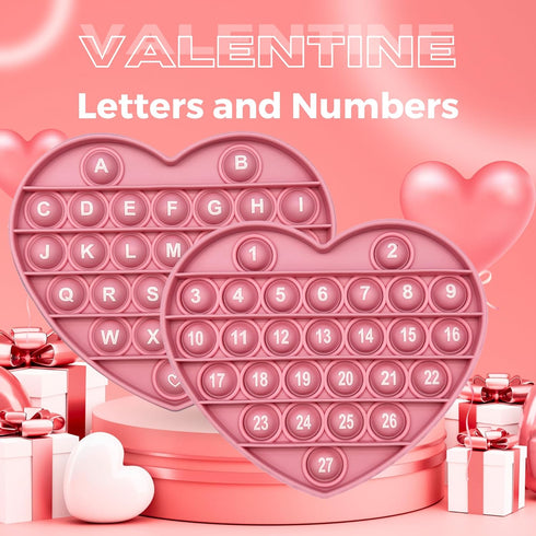 Pink Heart Shaped Pop Bubble Fidget Toy, Valentines Sensory Toy with Letters & Numbers for Kids