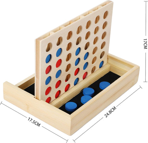 TOWO Wooden 4 in a Row Game, Classic Strategy Game for Adults, Children, Travel Games Family Board Games