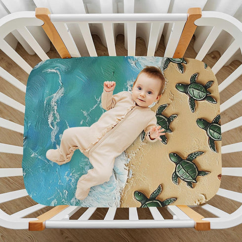 Vdsrup 39 27 5In Crib Sheets for Boys Girl Beach Turtles Neutral Mini Crib Mattress Sheets Fitted, Toddler Baby Sheets