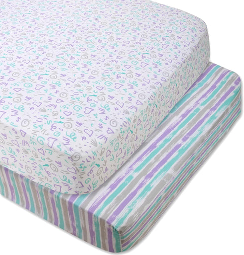 Dreams & Doodles 2 Pack Microfiber Fitted Crib Sheets for Baby Girl,