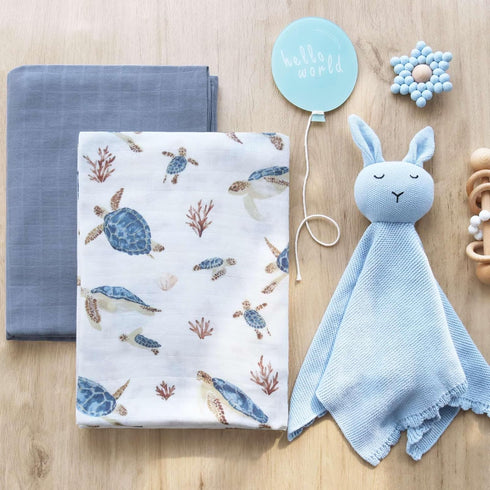 LifeTree Muslin Swaddle Blankets Neutral, Baby Washcloths Sea Turtle Swaddling Wrap Nursery Receiving Blanket for Boys