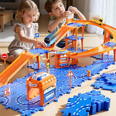 NIPLOOOW Set 3-5, Set, 3 4 5 6 3 4 5 6 7 8 Puzzle Race Car Track for Kids Floor Puzzle Track Car Toddler Toys for Years