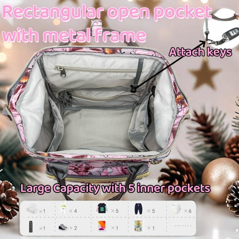 Backpack Backpack Floral Diaper Bag with Coin Bag USB Charging Port Stroller Straps and Insulated Pocket,Travel Nappy