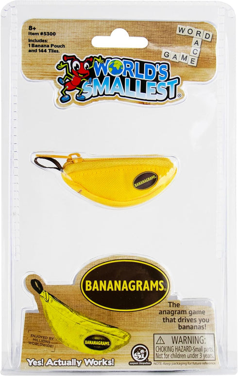 World's Smallest Bananagrams - Family Word Game with 1 Banana Pouch, 144 Tiles, Recommended for Ages 8 and Up